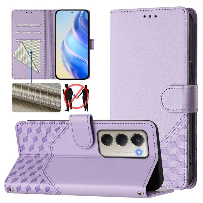 Funda de cuero para teléfono con RFID y estampado en panal, For Redmi 15 5G Global / 15 4G SEA 169.5mm, For Xiaomi 15T Pro 5G, For Xiaomi 15T 5G, For Xiaomi Civi 5 Pro 5G, For Xiaomi 15S Pro 5G, For Xiaomi Poco M6 Plus / Redmi 13x 4G                   ...