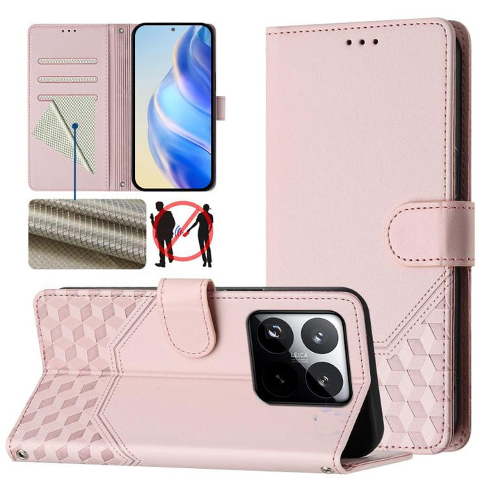 Funda de cuero para teléfono con RFID y estampado en panal, For Redmi 15 5G Global / 15 4G SEA 169.5mm, For Xiaomi 15T Pro 5G, For Xiaomi 15T 5G, For Xiaomi Civi 5 Pro 5G, For Xiaomi 15S Pro 5G, For Xiaomi Poco M6 Plus / Redmi 13x 4G                   ...