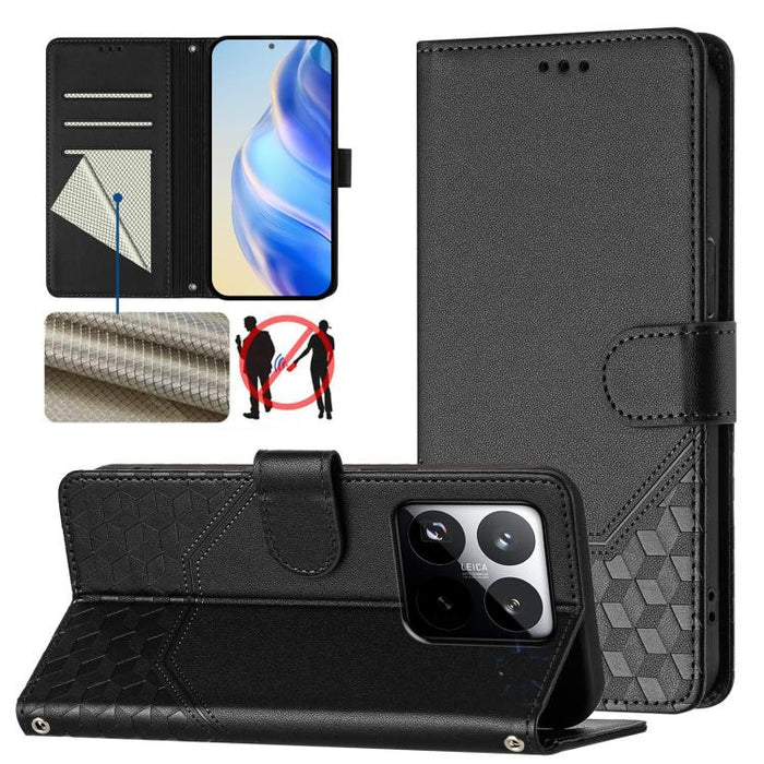 Funda de cuero para teléfono con RFID y estampado en panal, For Redmi 15 5G Global / 15 4G SEA 169.5mm, For Xiaomi 15T Pro 5G, For Xiaomi 15T 5G, For Xiaomi Civi 5 Pro 5G, For Xiaomi 15S Pro 5G, For Xiaomi Poco M6 Plus / Redmi 13x 4G                   ...