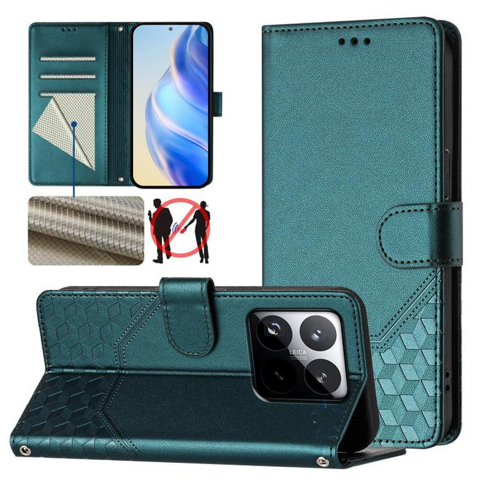 Funda de cuero para teléfono con RFID y estampado en panal, For Redmi 15 5G Global / 15 4G SEA 169.5mm, For Xiaomi 15T Pro 5G, For Xiaomi 15T 5G, For Xiaomi Civi 5 Pro 5G, For Xiaomi 15S Pro 5G, For Xiaomi Poco M6 Plus / Redmi 13x 4G                   ...