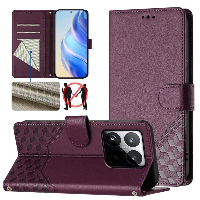 Funda de cuero para teléfono con RFID y estampado en panal, For Redmi 15 5G Global / 15 4G SEA 169.5mm, For Xiaomi 15T Pro 5G, For Xiaomi 15T 5G, For Xiaomi Civi 5 Pro 5G, For Xiaomi 15S Pro 5G, For Xiaomi Poco M6 Plus / Redmi 13x 4G                   ...
