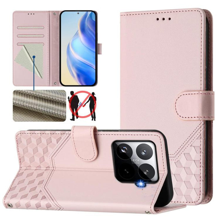 Funda de cuero para teléfono con RFID y estampado en panal, For Redmi 15 5G Global / 15 4G SEA 169.5mm, For Xiaomi 15T Pro 5G, For Xiaomi 15T 5G, For Xiaomi Civi 5 Pro 5G, For Xiaomi 15S Pro 5G, For Xiaomi Poco M6 Plus / Redmi 13x 4G                   ...