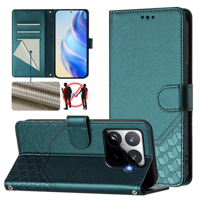 Funda de cuero para teléfono con RFID y estampado en panal, For Redmi 15 5G Global / 15 4G SEA 169.5mm, For Xiaomi 15T Pro 5G, For Xiaomi 15T 5G, For Xiaomi Civi 5 Pro 5G, For Xiaomi 15S Pro 5G, For Xiaomi Poco M6 Plus / Redmi 13x 4G                   ...