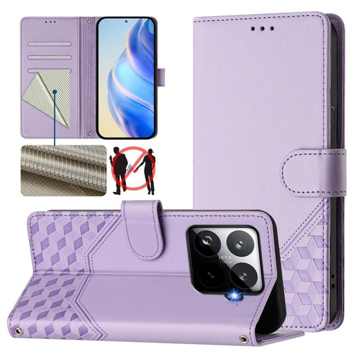 Funda de cuero para teléfono con RFID y estampado en panal, For Redmi 15 5G Global / 15 4G SEA 169.5mm, For Xiaomi 15T Pro 5G, For Xiaomi 15T 5G, For Xiaomi Civi 5 Pro 5G, For Xiaomi 15S Pro 5G, For Xiaomi Poco M6 Plus / Redmi 13x 4G                   ...