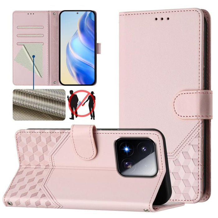 Funda de cuero para teléfono con RFID y estampado en panal, For Redmi 15 5G Global / 15 4G SEA 169.5mm, For Xiaomi 15T Pro 5G, For Xiaomi 15T 5G, For Xiaomi Civi 5 Pro 5G, For Xiaomi 15S Pro 5G, For Xiaomi Poco M6 Plus / Redmi 13x 4G                   ...
