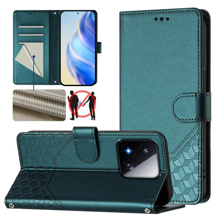 Funda de cuero para teléfono con RFID y estampado en panal, For Redmi 15 5G Global / 15 4G SEA 169.5mm, For Xiaomi 15T Pro 5G, For Xiaomi 15T 5G, For Xiaomi Civi 5 Pro 5G, For Xiaomi 15S Pro 5G, For Xiaomi Poco M6 Plus / Redmi 13x 4G                   ...