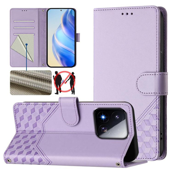 Funda de cuero para teléfono con RFID y estampado en panal, For Redmi 15 5G Global / 15 4G SEA 169.5mm, For Xiaomi 15T Pro 5G, For Xiaomi 15T 5G, For Xiaomi Civi 5 Pro 5G, For Xiaomi 15S Pro 5G, For Xiaomi Poco M6 Plus / Redmi 13x 4G                   ...