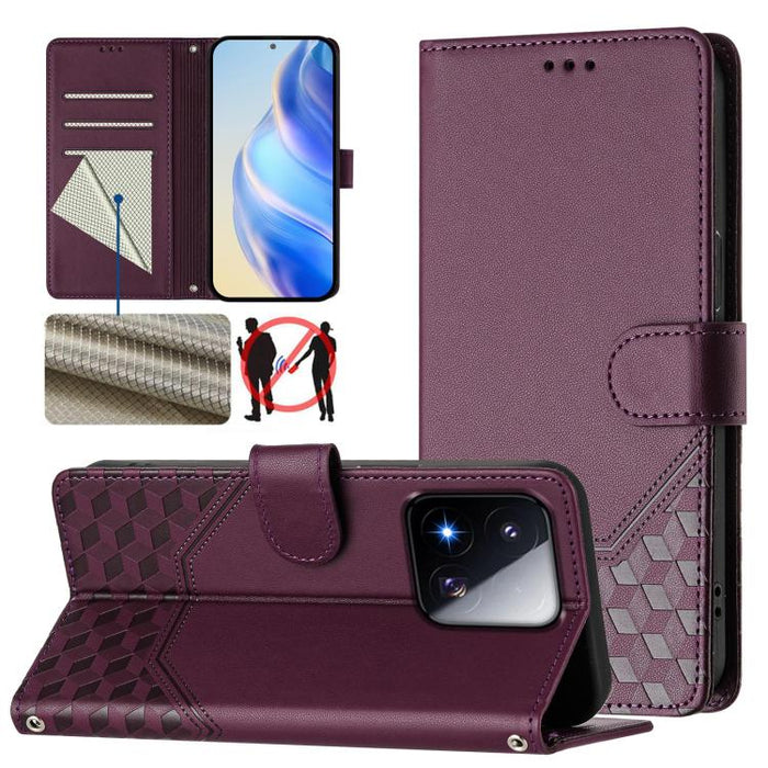 Funda de cuero para teléfono con RFID y estampado en panal, For Redmi 15 5G Global / 15 4G SEA 169.5mm, For Xiaomi 15T Pro 5G, For Xiaomi 15T 5G, For Xiaomi Civi 5 Pro 5G, For Xiaomi 15S Pro 5G, For Xiaomi Poco M6 Plus / Redmi 13x 4G                   ...