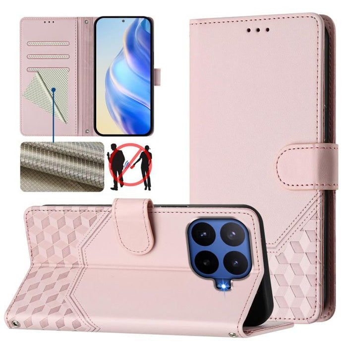 Funda de cuero para teléfono con RFID y estampado en panal, For Redmi 15 5G Global / 15 4G SEA 169.5mm, For Xiaomi 15T Pro 5G, For Xiaomi 15T 5G, For Xiaomi Civi 5 Pro 5G, For Xiaomi 15S Pro 5G, For Xiaomi Poco M6 Plus / Redmi 13x 4G                   ...