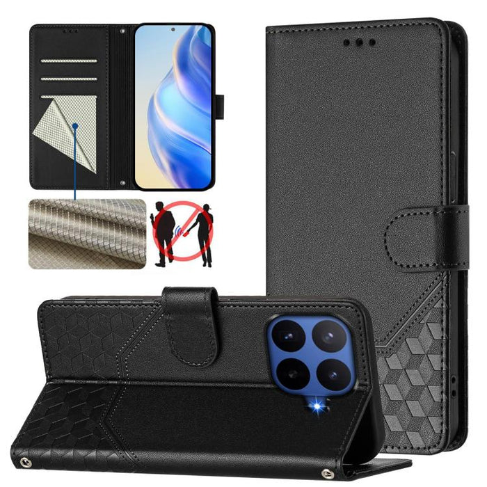 Funda de cuero para teléfono con RFID y estampado en panal, For Redmi 15 5G Global / 15 4G SEA 169.5mm, For Xiaomi 15T Pro 5G, For Xiaomi 15T 5G, For Xiaomi Civi 5 Pro 5G, For Xiaomi 15S Pro 5G, For Xiaomi Poco M6 Plus / Redmi 13x 4G                   ...