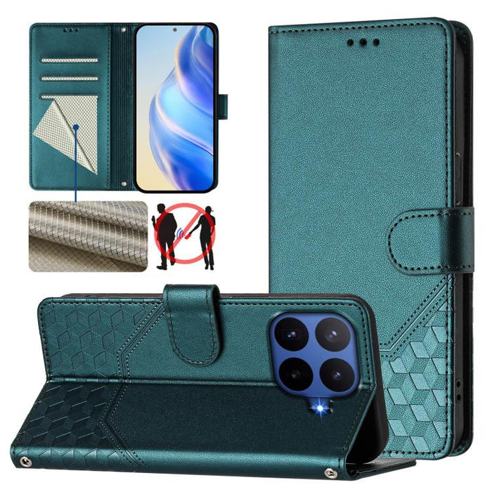 Funda de cuero para teléfono con RFID y estampado en panal, For Redmi 15 5G Global / 15 4G SEA 169.5mm, For Xiaomi 15T Pro 5G, For Xiaomi 15T 5G, For Xiaomi Civi 5 Pro 5G, For Xiaomi 15S Pro 5G, For Xiaomi Poco M6 Plus / Redmi 13x 4G                   ...