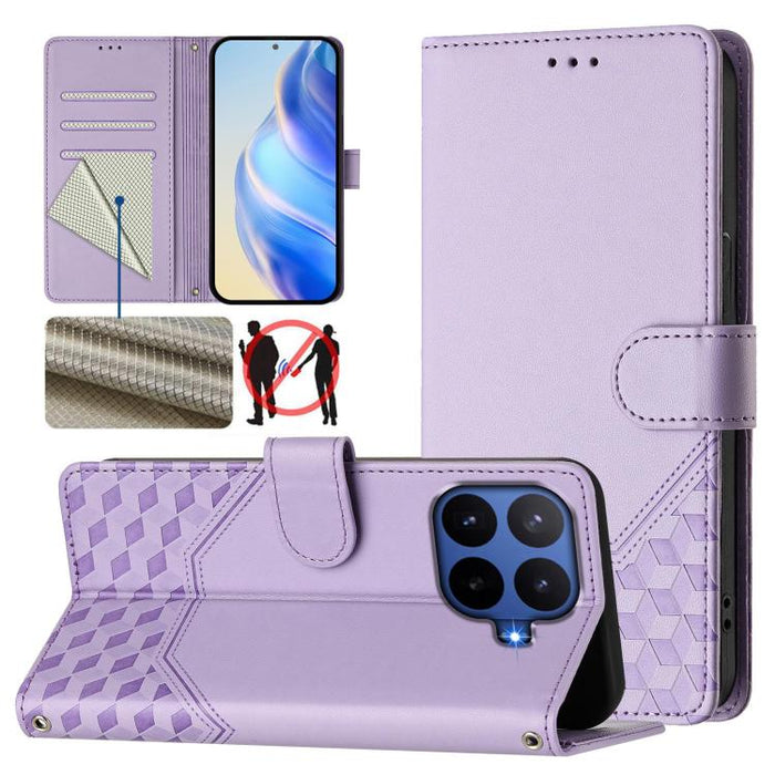 Funda de cuero para teléfono con RFID y estampado en panal, For Redmi 15 5G Global / 15 4G SEA 169.5mm, For Xiaomi 15T Pro 5G, For Xiaomi 15T 5G, For Xiaomi Civi 5 Pro 5G, For Xiaomi 15S Pro 5G, For Xiaomi Poco M6 Plus / Redmi 13x 4G                   ...