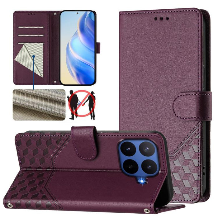 Funda de cuero para teléfono con RFID y estampado en panal, For Redmi 15 5G Global / 15 4G SEA 169.5mm, For Xiaomi 15T Pro 5G, For Xiaomi 15T 5G, For Xiaomi Civi 5 Pro 5G, For Xiaomi 15S Pro 5G, For Xiaomi Poco M6 Plus / Redmi 13x 4G                   ...