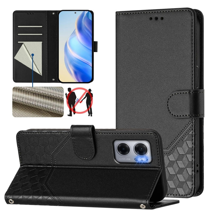 Funda para teléfono de cuero RFID con relieve en forma de panal, For Redmi Note 12 Explorer / 12 Pro+ 5G, For Redmi Note 12 Pro Speed / 12 Pro 5G, For Redmi Note 12 5G Global, For Redmi 12C / 11A, For Redmi 10 5G / Note 11E 5G / Note 11R               ...