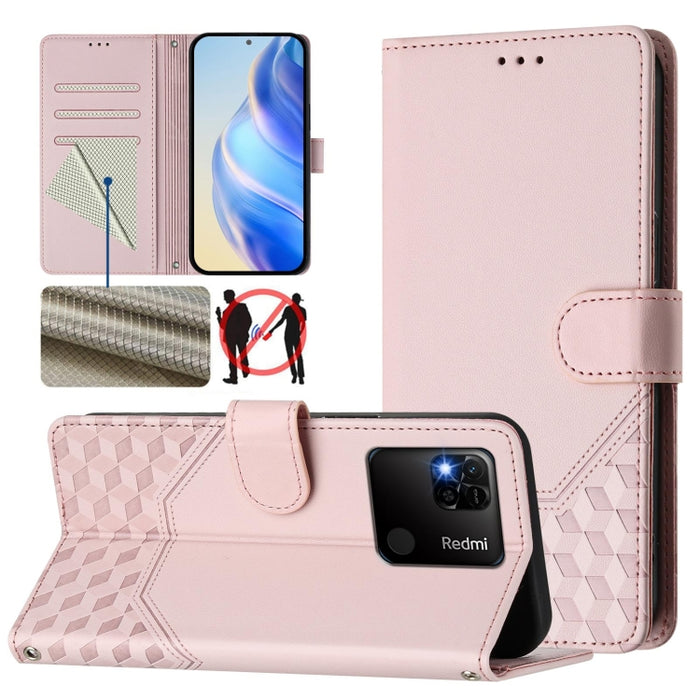 Funda para teléfono de cuero RFID con relieve en forma de panal, For Redmi Note 12 Explorer / 12 Pro+ 5G, For Redmi Note 12 Pro Speed / 12 Pro 5G, For Redmi Note 12 5G Global, For Redmi 12C / 11A, For Redmi 10 5G / Note 11E 5G / Note 11R               ...