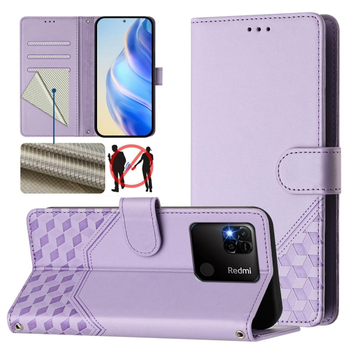 Funda para teléfono de cuero RFID con relieve en forma de panal, For Redmi Note 12 Explorer / 12 Pro+ 5G, For Redmi Note 12 Pro Speed / 12 Pro 5G, For Redmi Note 12 5G Global, For Redmi 12C / 11A, For Redmi 10 5G / Note 11E 5G / Note 11R               ...