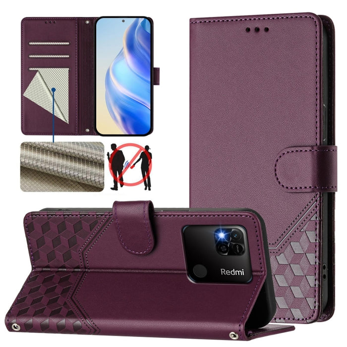 Funda para teléfono de cuero RFID con relieve en forma de panal, For Redmi Note 12 Explorer / 12 Pro+ 5G, For Redmi Note 12 Pro Speed / 12 Pro 5G, For Redmi Note 12 5G Global, For Redmi 12C / 11A, For Redmi 10 5G / Note 11E 5G / Note 11R               ...