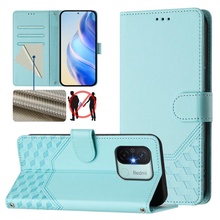 Funda para teléfono de cuero RFID con relieve en forma de panal, For Redmi Note 12 Explorer / 12 Pro+ 5G, For Redmi Note 12 Pro Speed / 12 Pro 5G, For Redmi Note 12 5G Global, For Redmi 12C / 11A, For Redmi 10 5G / Note 11E 5G / Note 11R               ...