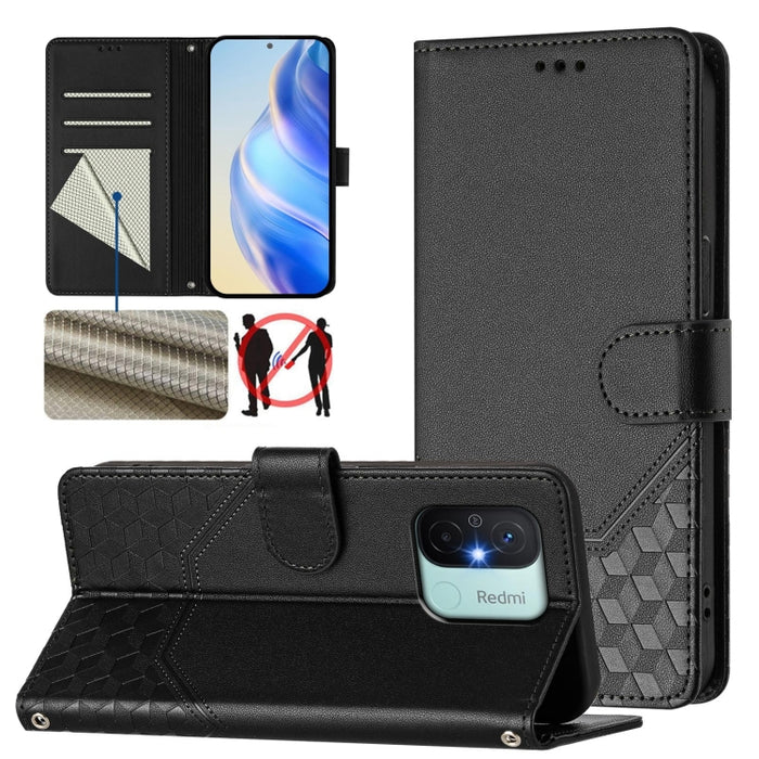 Funda para teléfono de cuero RFID con relieve en forma de panal, For Redmi Note 12 Explorer / 12 Pro+ 5G, For Redmi Note 12 Pro Speed / 12 Pro 5G, For Redmi Note 12 5G Global, For Redmi 12C / 11A, For Redmi 10 5G / Note 11E 5G / Note 11R               ...