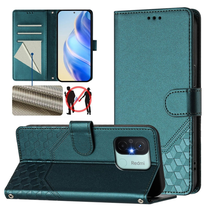 Funda para teléfono de cuero RFID con relieve en forma de panal, For Redmi Note 12 Explorer / 12 Pro+ 5G, For Redmi Note 12 Pro Speed / 12 Pro 5G, For Redmi Note 12 5G Global, For Redmi 12C / 11A, For Redmi 10 5G / Note 11E 5G / Note 11R               ...