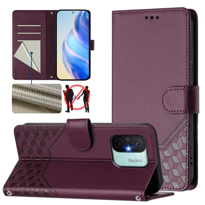 Funda para teléfono de cuero RFID con relieve en forma de panal, For Redmi Note 12 Explorer / 12 Pro+ 5G, For Redmi Note 12 Pro Speed / 12 Pro 5G, For Redmi Note 12 5G Global, For Redmi 12C / 11A, For Redmi 10 5G / Note 11E 5G / Note 11R               ...