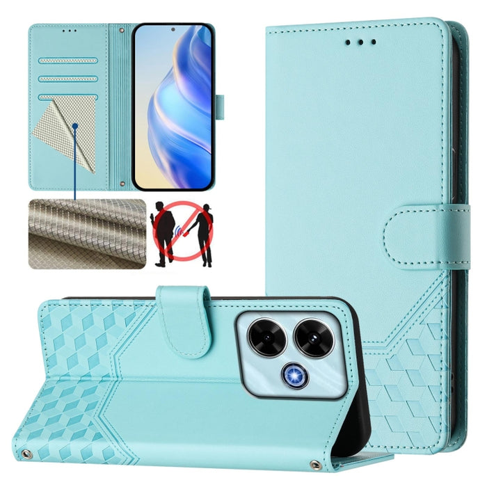 Funda para teléfono de cuero RFID con relieve en forma de panal, For Redmi A7 Pro 171mm / Poco C85x 5G, For Redmi 15a 5G, For Redmi Turbo 5 Max / Poco X8 Pro Max, For Redmi Turbo 5 5G Global / Poco X8 Pro 5G                                             ...
