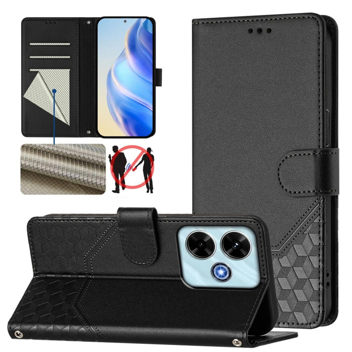 Funda para teléfono de cuero RFID con relieve en forma de panal, For Redmi A7 Pro 171mm / Poco C85x 5G, For Redmi 15a 5G, For Redmi Turbo 5 Max / Poco X8 Pro Max, For Redmi Turbo 5 5G Global / Poco X8 Pro 5G                                             ...