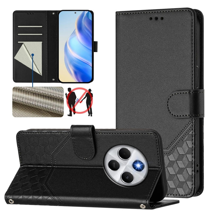 Funda para teléfono de cuero RFID con relieve en forma de panal, For Redmi A7 Pro 171mm / Poco C85x 5G, For Redmi 15a 5G, For Redmi Turbo 5 Max / Poco X8 Pro Max, For Redmi Turbo 5 5G Global / Poco X8 Pro 5G                                             ...