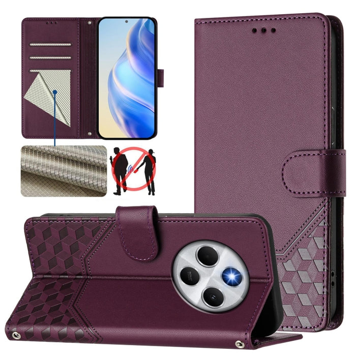 Funda para teléfono de cuero RFID con relieve en forma de panal, For Redmi A7 Pro 171mm / Poco C85x 5G, For Redmi 15a 5G, For Redmi Turbo 5 Max / Poco X8 Pro Max, For Redmi Turbo 5 5G Global / Poco X8 Pro 5G                                             ...