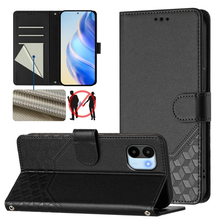 Funda para teléfono de cuero RFID con relieve en forma de panal, For Redmi Note 12 Explorer / 12 Pro+ 5G, For Redmi Note 12 Pro Speed / 12 Pro 5G, For Redmi Note 12 5G Global, For Redmi 12C / 11A, For Redmi 10 5G / Note 11E 5G / Note 11R               ...