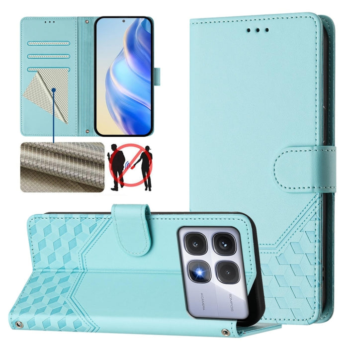 Funda para teléfono de cuero RFID con relieve en forma de panal, For Redmi A7 Pro 171mm / Poco C85x 5G, For Redmi 15a 5G, For Redmi Turbo 5 Max / Poco X8 Pro Max, For Redmi Turbo 5 5G Global / Poco X8 Pro 5G                                             ...