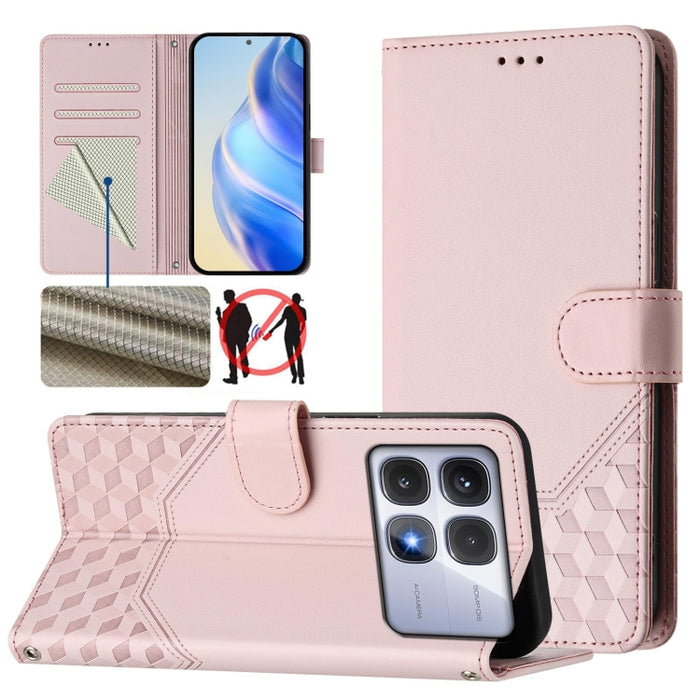 Funda para teléfono de cuero RFID con relieve en forma de panal, For Redmi A7 Pro 171mm / Poco C85x 5G, For Redmi 15a 5G, For Redmi Turbo 5 Max / Poco X8 Pro Max, For Redmi Turbo 5 5G Global / Poco X8 Pro 5G                                             ...