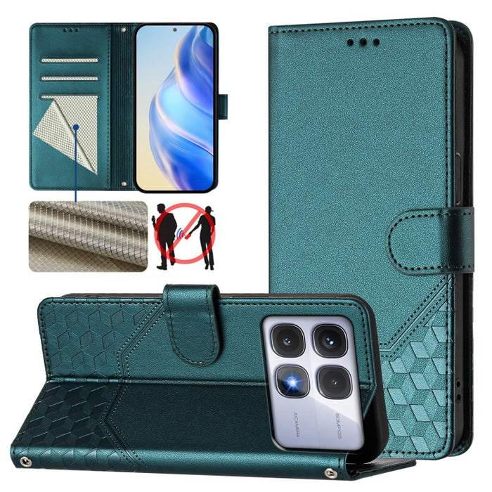 Funda para teléfono de cuero RFID con relieve en forma de panal, For Redmi A7 Pro 171mm / Poco C85x 5G, For Redmi 15a 5G, For Redmi Turbo 5 Max / Poco X8 Pro Max, For Redmi Turbo 5 5G Global / Poco X8 Pro 5G                                             ...