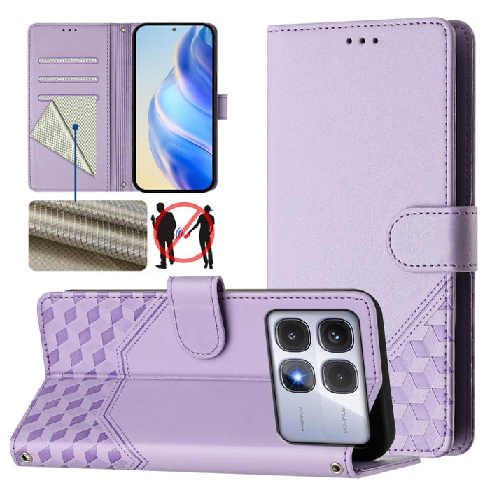 Funda para teléfono de cuero RFID con relieve en forma de panal, For Redmi A7 Pro 171mm / Poco C85x 5G, For Redmi 15a 5G, For Redmi Turbo 5 Max / Poco X8 Pro Max, For Redmi Turbo 5 5G Global / Poco X8 Pro 5G                                             ...