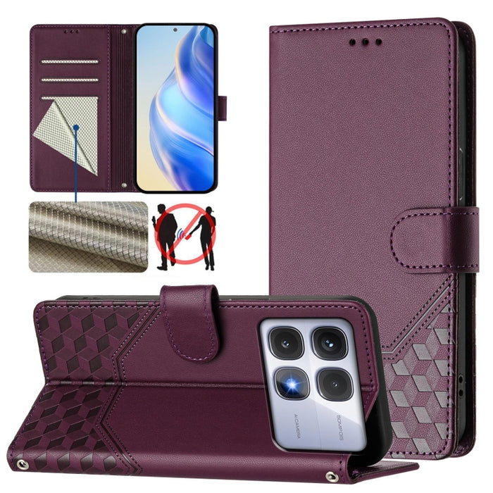 Funda para teléfono de cuero RFID con relieve en forma de panal, For Redmi A7 Pro 171mm / Poco C85x 5G, For Redmi 15a 5G, For Redmi Turbo 5 Max / Poco X8 Pro Max, For Redmi Turbo 5 5G Global / Poco X8 Pro 5G                                             ...