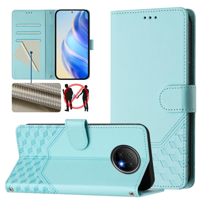 Funda para teléfono de cuero RFID con relieve en forma de panal, For Redmi Note 9T Global