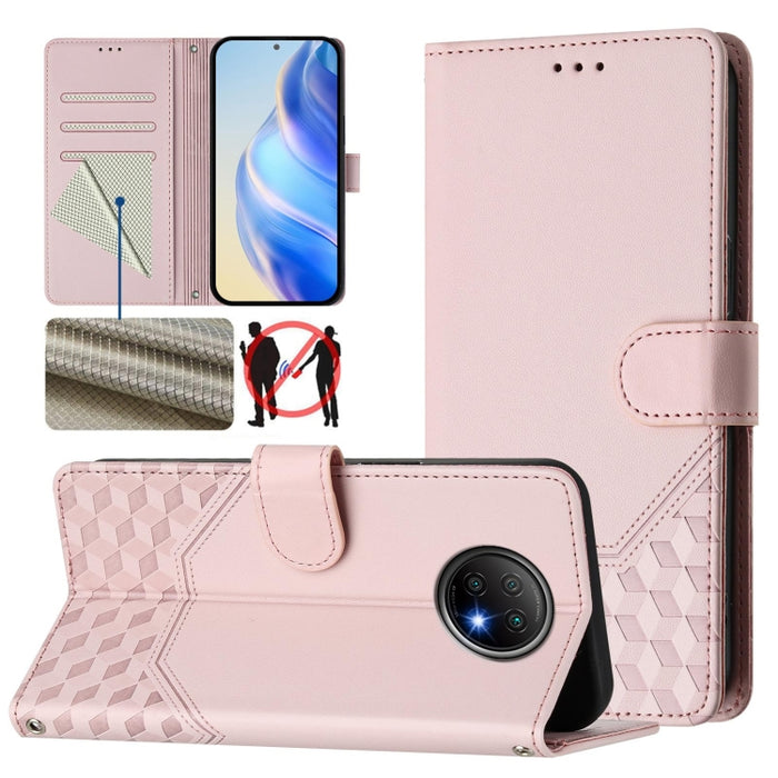 Funda para teléfono de cuero RFID con relieve en forma de panal, For Redmi Note 9T Global