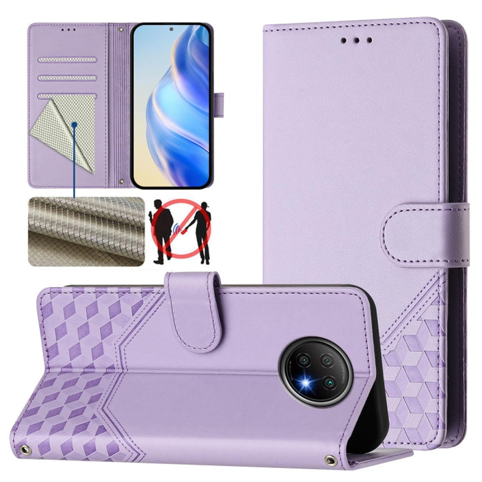 Funda para teléfono de cuero RFID con relieve en forma de panal, For Redmi Note 9T Global