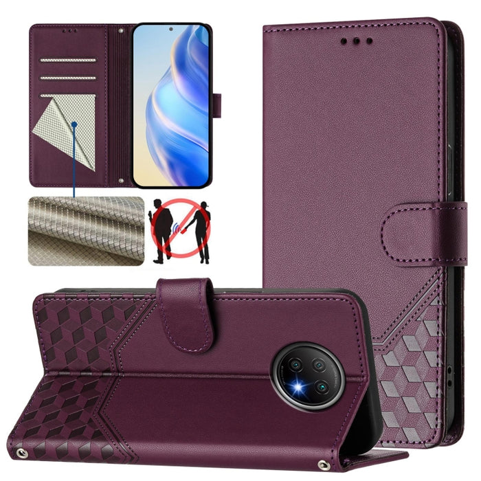 Funda para teléfono de cuero RFID con relieve en forma de panal, For Redmi Note 9T Global