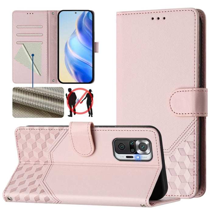 Funda para teléfono de cuero RFID con relieve en forma de panal, For Redmi Note 9T Global