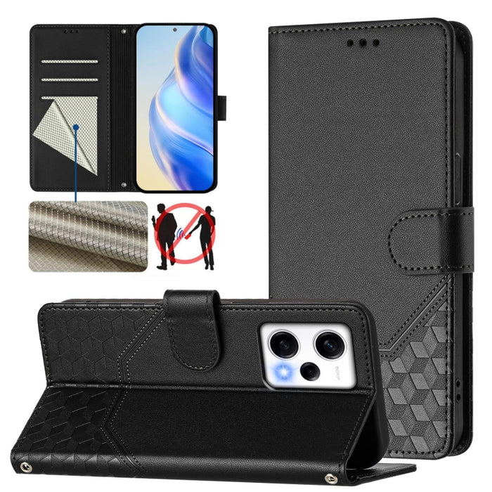 Funda para teléfono de cuero RFID con relieve en forma de panal, For Redmi Note 12 Explorer / 12 Pro+ 5G, For Redmi Note 12 Pro Speed / 12 Pro 5G, For Redmi Note 12 5G Global, For Redmi 12C / 11A, For Redmi 10 5G / Note 11E 5G / Note 11R               ...