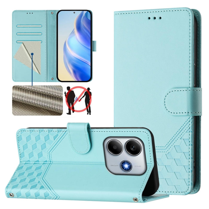Funda para teléfono de cuero RFID con relieve en forma de panal, For Redmi A7 Pro 171mm / Poco C85x 5G, For Redmi 15a 5G, For Redmi Turbo 5 Max / Poco X8 Pro Max, For Redmi Turbo 5 5G Global / Poco X8 Pro 5G                                             ...
