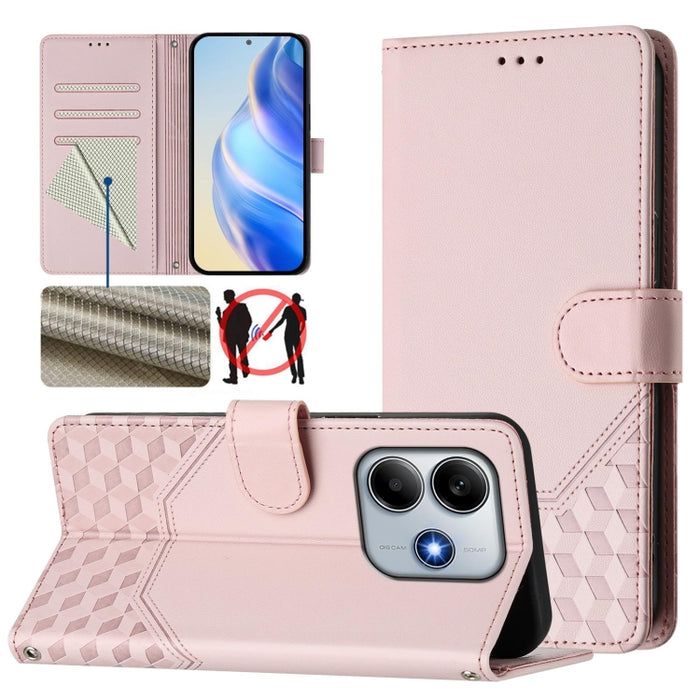 Funda para teléfono de cuero RFID con relieve en forma de panal, For Redmi A7 Pro 171mm / Poco C85x 5G, For Redmi 15a 5G, For Redmi Turbo 5 Max / Poco X8 Pro Max, For Redmi Turbo 5 5G Global / Poco X8 Pro 5G                                             ...