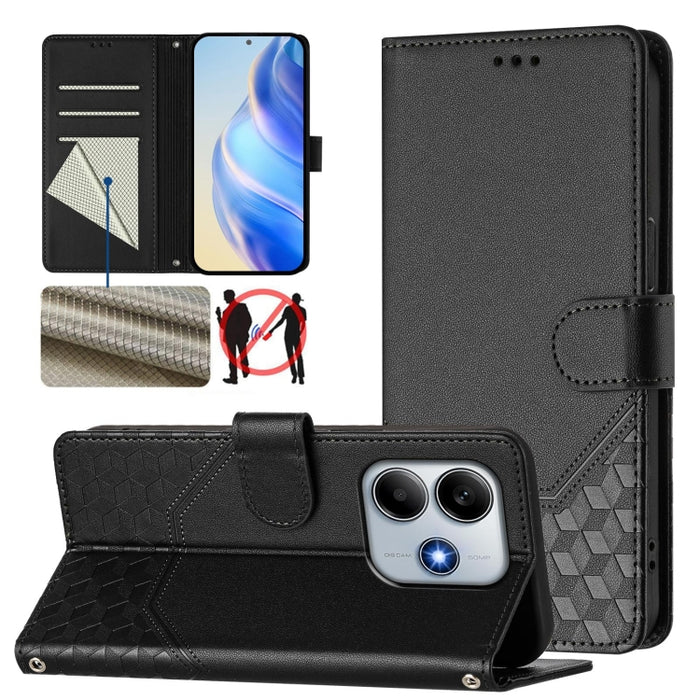 Funda para teléfono de cuero RFID con relieve en forma de panal, For Redmi A7 Pro 171mm / Poco C85x 5G, For Redmi 15a 5G, For Redmi Turbo 5 Max / Poco X8 Pro Max, For Redmi Turbo 5 5G Global / Poco X8 Pro 5G                                             ...