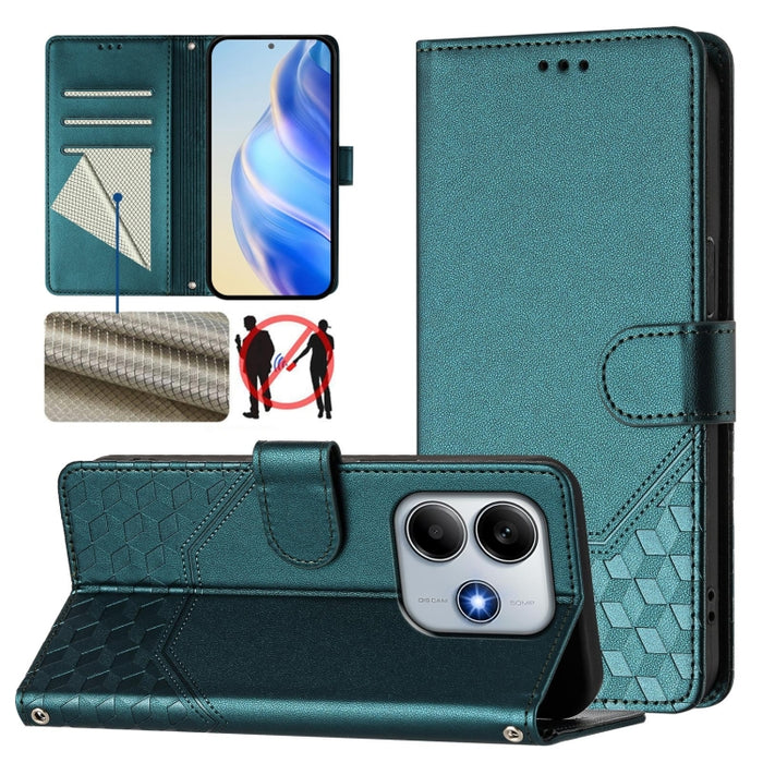 Funda para teléfono de cuero RFID con relieve en forma de panal, For Redmi A7 Pro 171mm / Poco C85x 5G, For Redmi 15a 5G, For Redmi Turbo 5 Max / Poco X8 Pro Max, For Redmi Turbo 5 5G Global / Poco X8 Pro 5G                                             ...