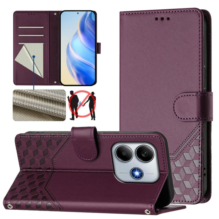 Funda para teléfono de cuero RFID con relieve en forma de panal, For Redmi A7 Pro 171mm / Poco C85x 5G, For Redmi 15a 5G, For Redmi Turbo 5 Max / Poco X8 Pro Max, For Redmi Turbo 5 5G Global / Poco X8 Pro 5G                                             ...