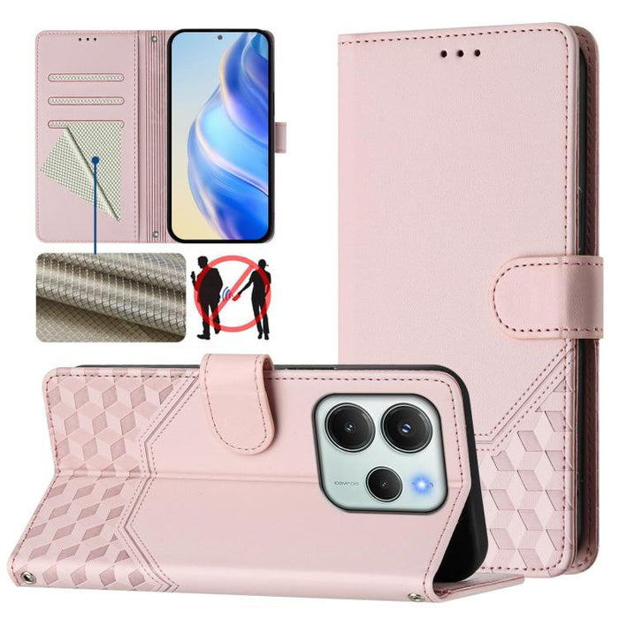 Funda para teléfono de cuero RFID con relieve en forma de panal, For Redmi A7 Pro 171mm / Poco C85x 5G, For Redmi 15a 5G, For Redmi Turbo 5 Max / Poco X8 Pro Max, For Redmi Turbo 5 5G Global / Poco X8 Pro 5G                                             ...