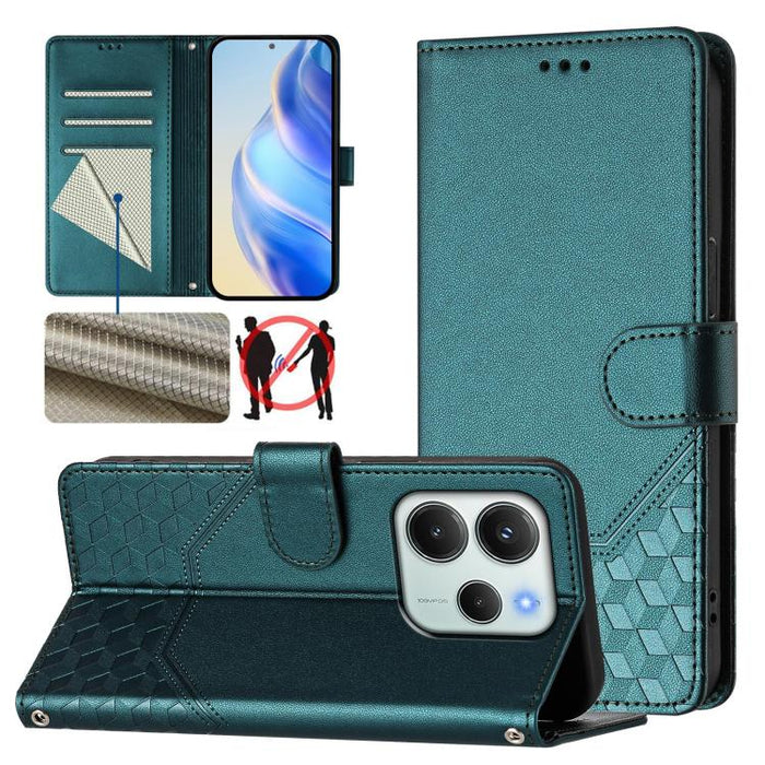 Funda para teléfono de cuero RFID con relieve en forma de panal, For Redmi A7 Pro 171mm / Poco C85x 5G, For Redmi 15a 5G, For Redmi Turbo 5 Max / Poco X8 Pro Max, For Redmi Turbo 5 5G Global / Poco X8 Pro 5G                                             ...