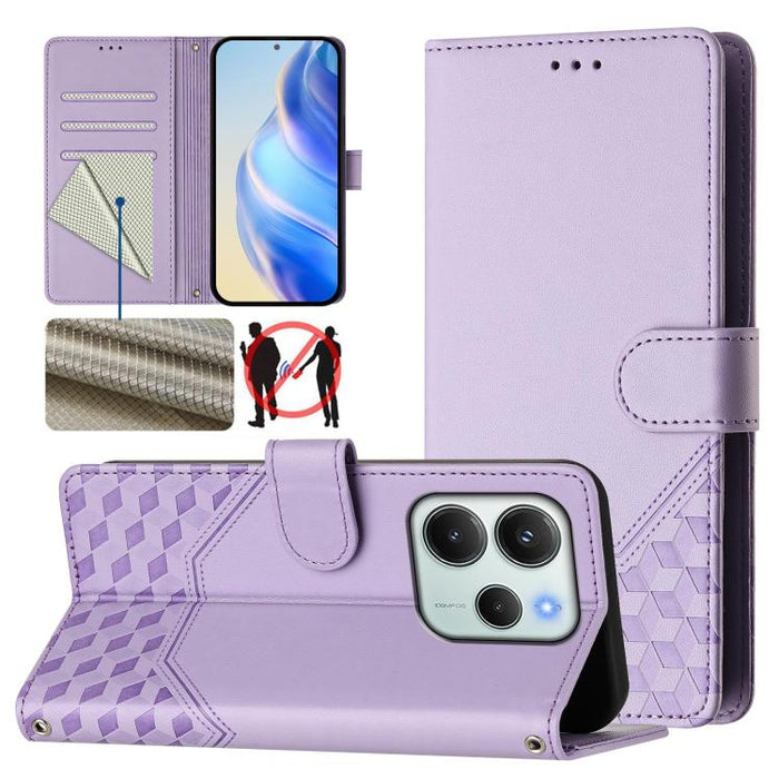 Funda para teléfono de cuero RFID con relieve en forma de panal, For Redmi A7 Pro 171mm / Poco C85x 5G, For Redmi 15a 5G, For Redmi Turbo 5 Max / Poco X8 Pro Max, For Redmi Turbo 5 5G Global / Poco X8 Pro 5G                                             ...