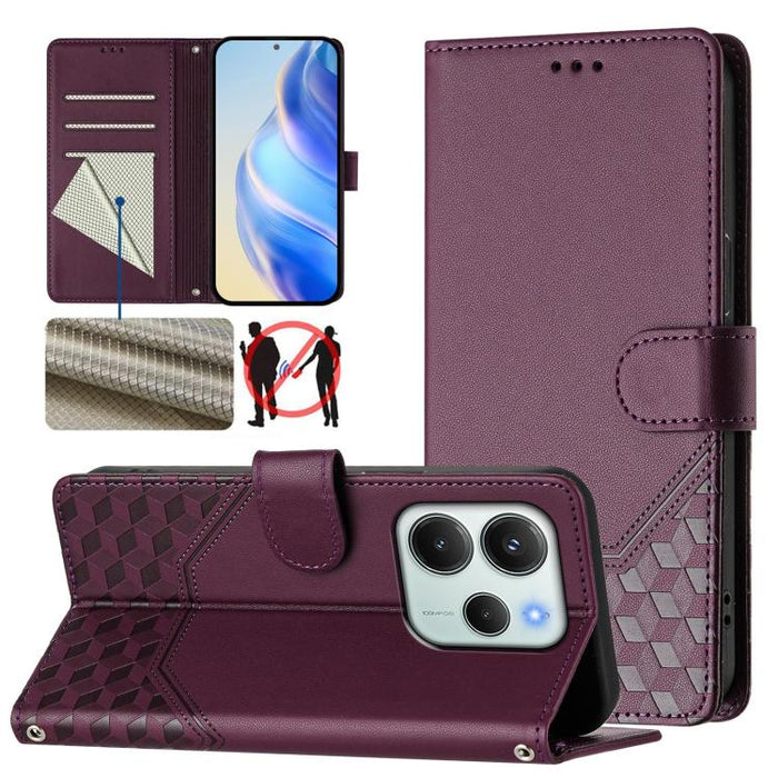 Funda para teléfono de cuero RFID con relieve en forma de panal, For Redmi A7 Pro 171mm / Poco C85x 5G, For Redmi 15a 5G, For Redmi Turbo 5 Max / Poco X8 Pro Max, For Redmi Turbo 5 5G Global / Poco X8 Pro 5G                                             ...